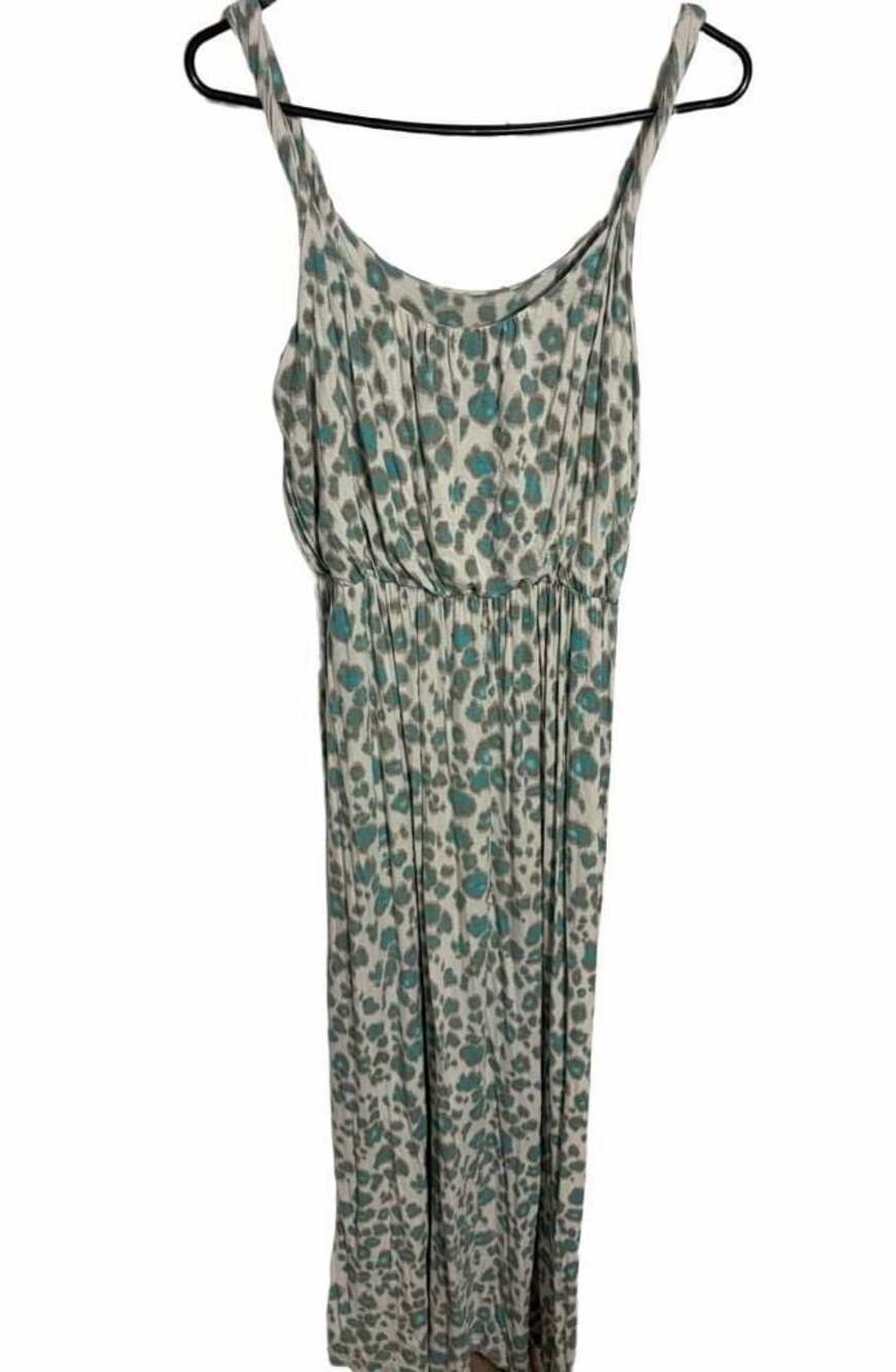 LOFT Small Blue Leopard Print Maxi Dress Sleeveless Empire Waist Casual Boho